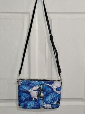Reed Faux Leather Crossbody Bag Clutch - Floral Watercolor Peony - Blue White